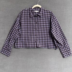 Madewell Shirt Medium Brown Purple Plaid Cropped Button Cotton Fall Classic